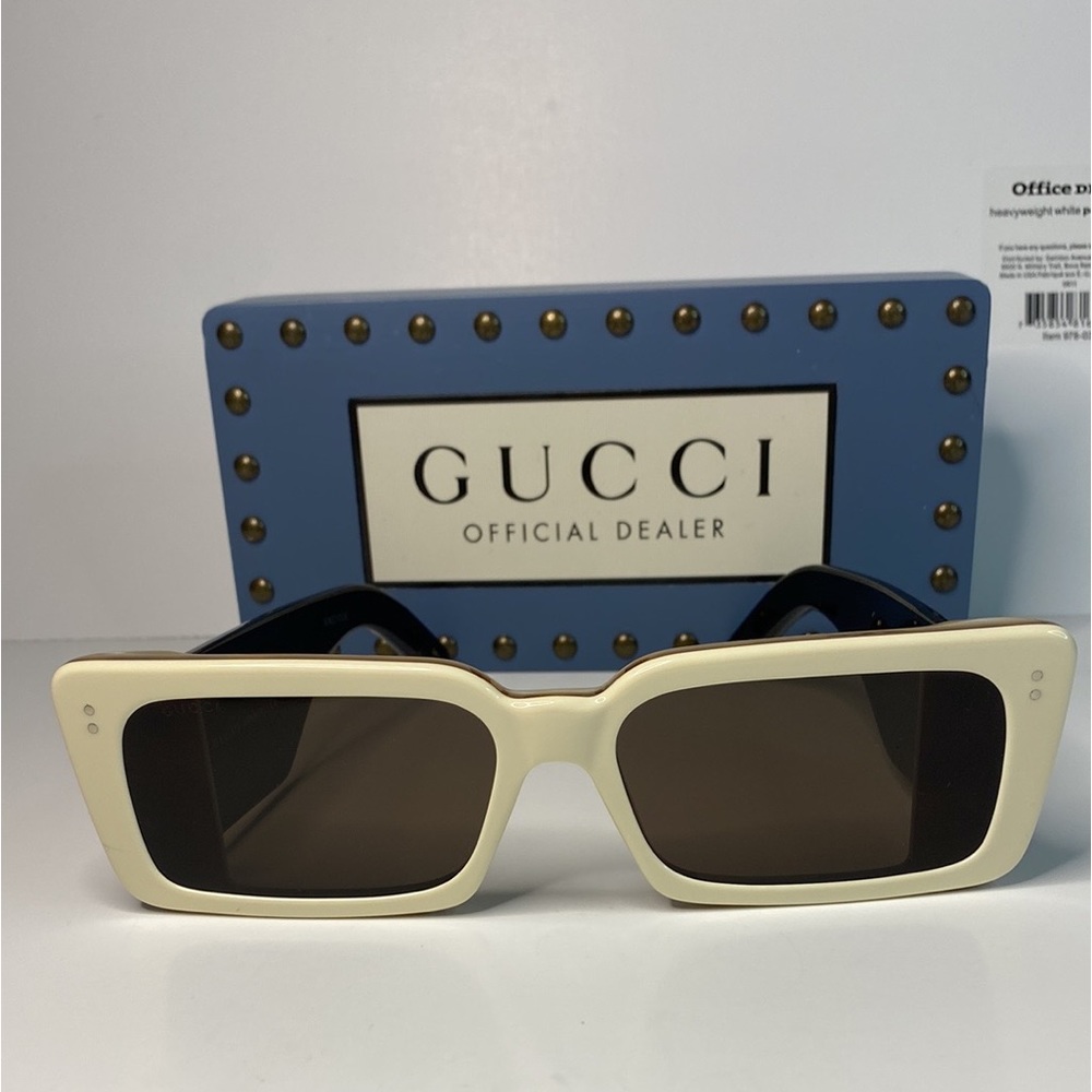 Authentic- New GUCCI Acetate Rectangular Flap GG0543S Sunglasses White Black - Picture 12 of 17